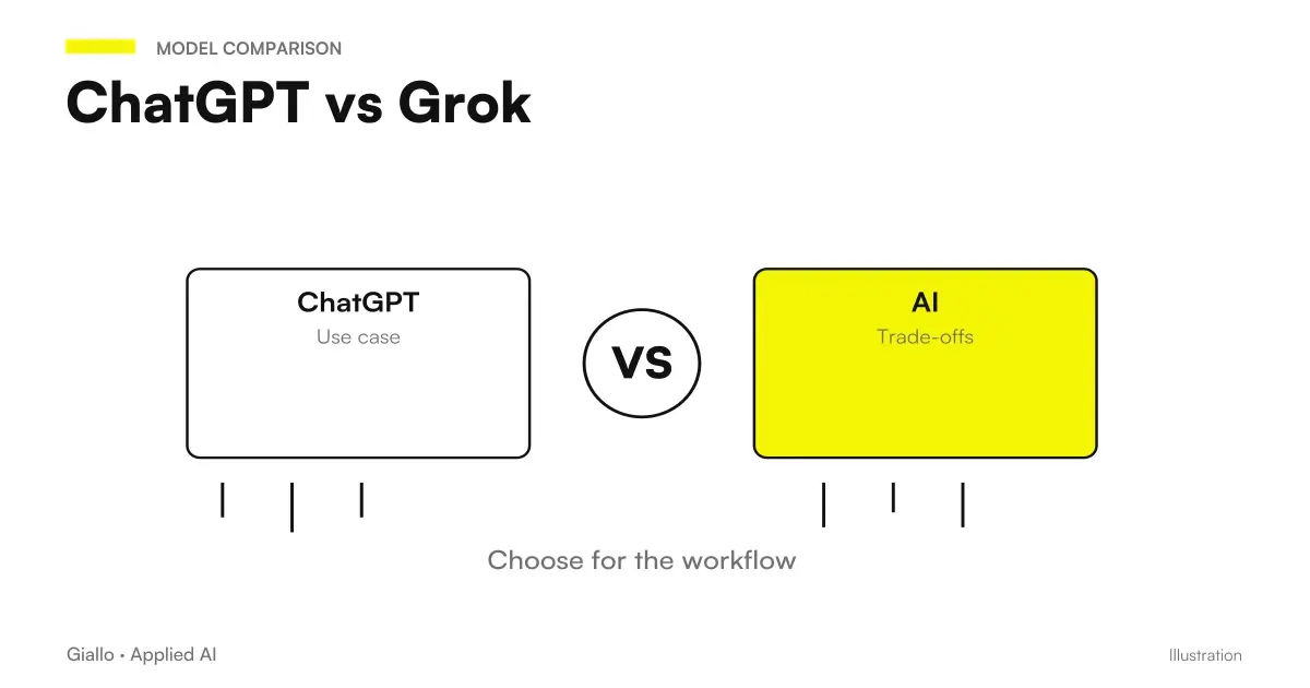 Visual comparison between ChatGPT and Grok: two AI assistants comparing ecosystem and real-time data