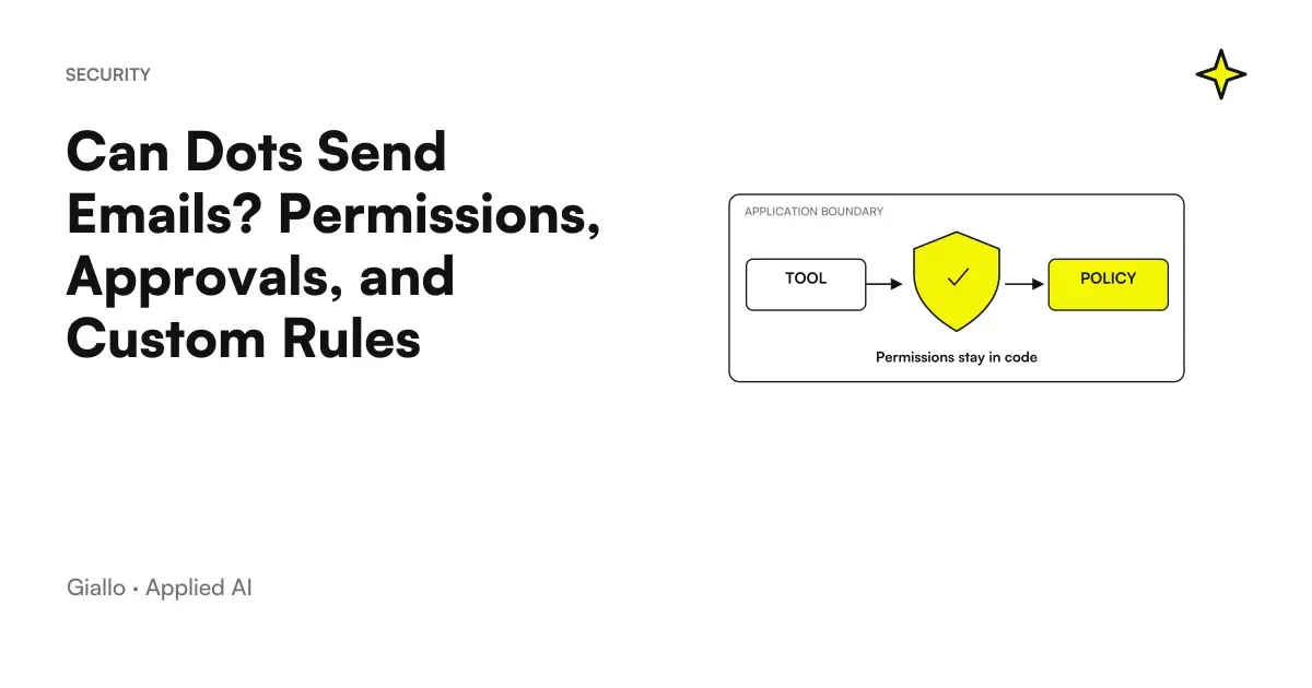 Dots approvals allowed: boundary between email draft, review and authorized action