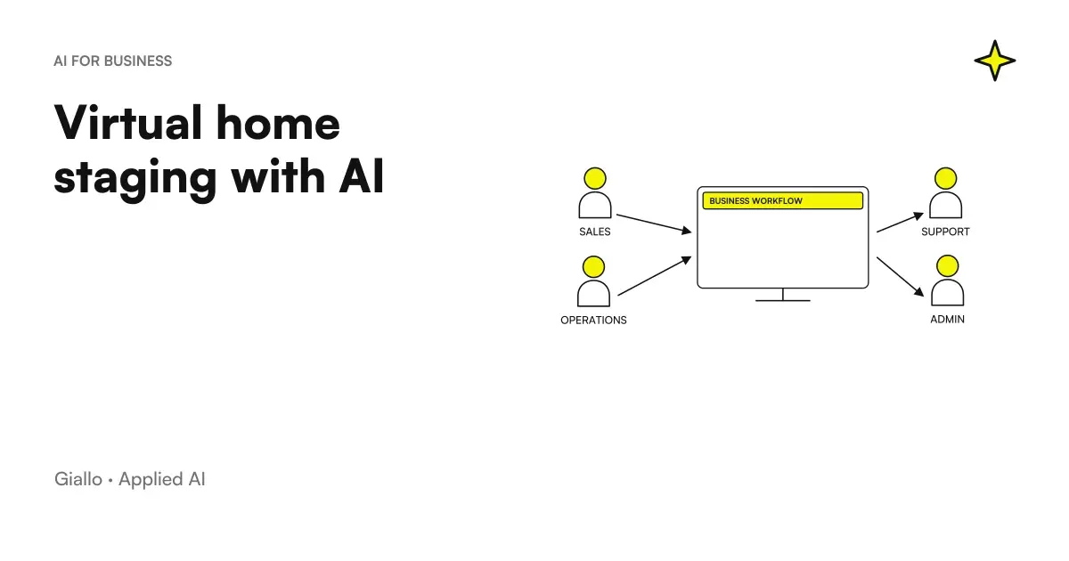 Virtual home staging with AI: the same empty, furnished room, with the label reporting the edited image