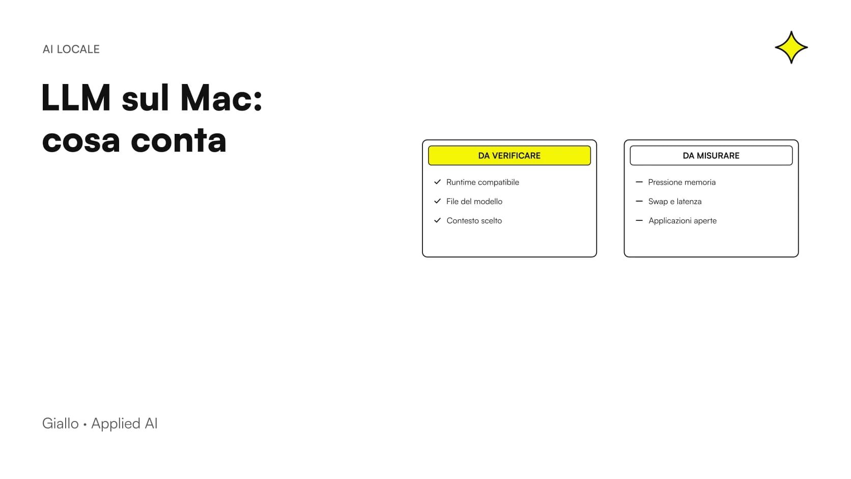 LLM locale su Mac con 16, 24 o 32 GB: controlli del runtime e misure di pressione memoria, swap e latenza.