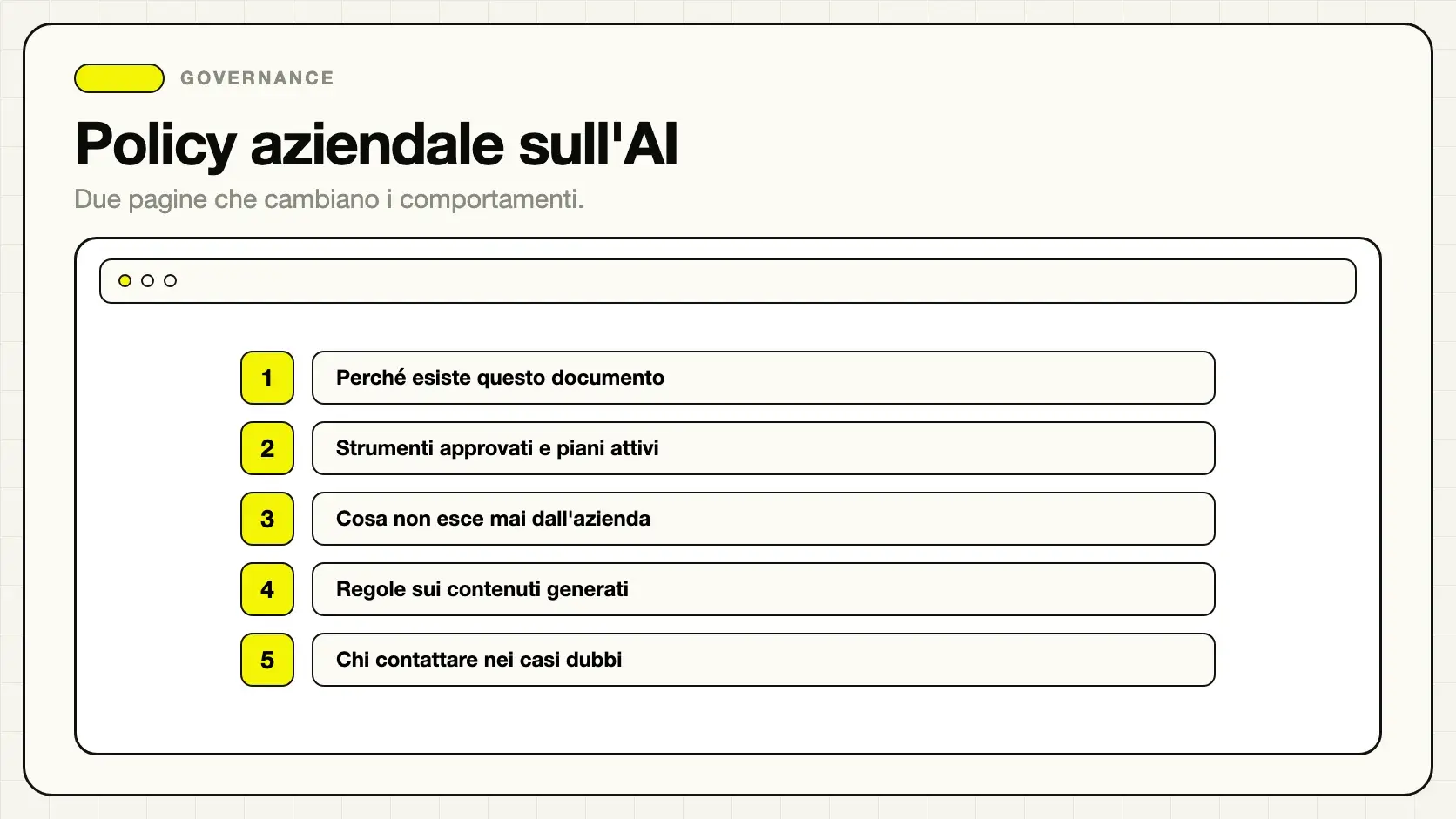 Struttura di una policy aziendale sull'uso dell'intelligenza artificiale