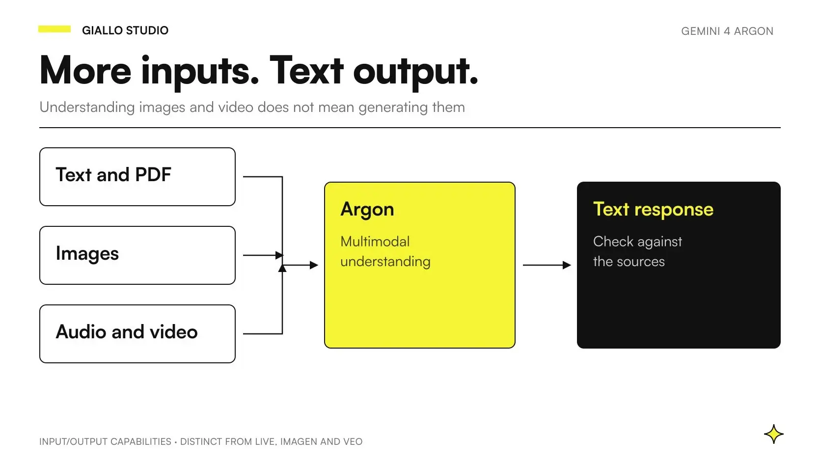 Multimodal Gemini 4 Argon analyzes photographs, video frames and PDFs to produce verifiable text results